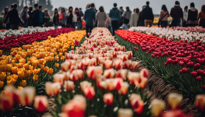 A vibrant bouquet of multi colored tulips in a formal garden generated by AI