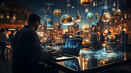 Data exchange, digital technology background, software development, cloud computing. Business Intelligence, global network, Data analysis.
