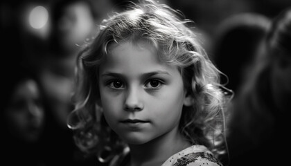 Fototapeta premium Cute girl looking at camera, smiling, enjoying nature beauty generated by AI