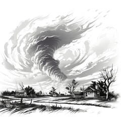 Whirling tornado devastates the landscape