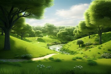 a vibrant and lush area covered in healthy and fresh green grass. Generative AI