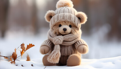 Winter Wonderland Teddy, Adorable bear spreads joy in hat and scarf