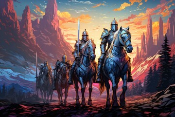 Noble knights clad in shining armor - Generative AI