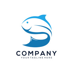 Abstract blue fish logo design