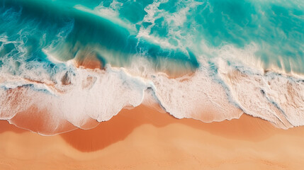 Fototapeta na wymiar top view of tropical beach with light blue water, Abstract sand beach background