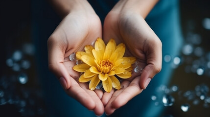 Hands with yellow flower