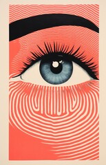 Graphic style eye - in retro vintage poster design — Risograph and Etching style grain