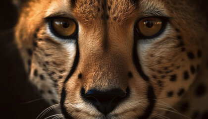 Cheetah, feline, spotted, fur, whisker, macro, danger, staring, beauty, wilderness generated by AI