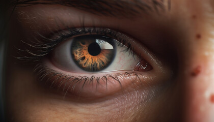 Fototapeta premium Caucasian woman eye, macro lens, staring, watching, healthy lifestyle generated by AI