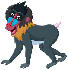 Smiling cartoon mandrill baboon isolated on white background. Vector illustration - obrazy, fototapety, plakaty