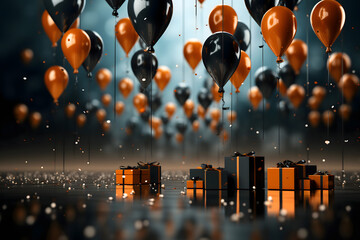 gift box with ribbon, shopping cart, black friday cyber monday