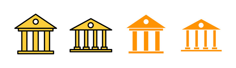 Bank icon set for web and mobile app. Bank sign and symbol, museum, university