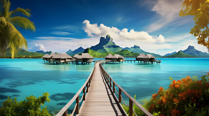  Bora Bora Island with crystal-clear waters - obrazy, fototapety, plakaty