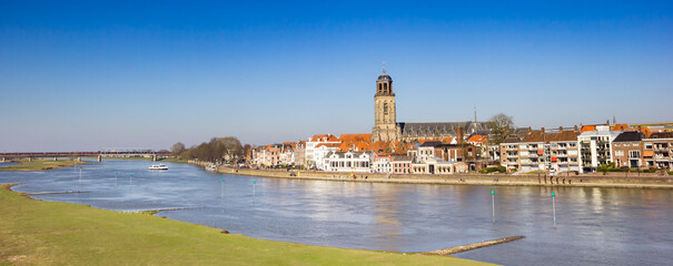 Panorama of the IJssel river and skyline of historic city Deventer, Netherlands