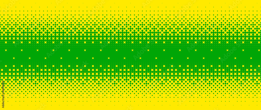 Poster Pixelated bitmap gradient texture. Yellow and green dither pattern background. Abstract glitchy horizontal pattern. 8 bit video game screen wallpaper. Pixel art retro illustration. Vector backdrop
