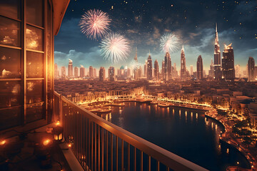 happy new year with fireworks, fireworks over the city, fireworks in the night sky, newyears new...