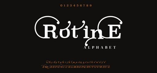Rotine Elegant Font Uppercase Lowercase and Number. Classic Lettering Minimal Fashion Designs. Typography modern serif fonts regular decorative vintage concept. vector illustration
