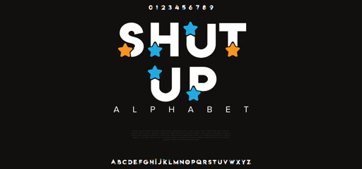 Shut up Minimal, an Abstract technology science alphabet font. digital space typography vector illustration design - obrazy, fototapety, plakaty