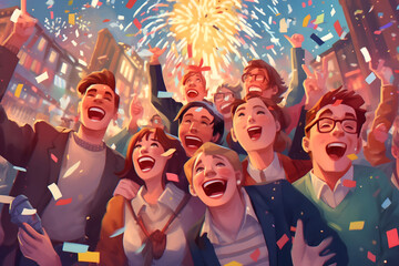 Fototapeta premium happy new year with fireworks, fireworks over the city, fireworks in the night sky, newyears new years