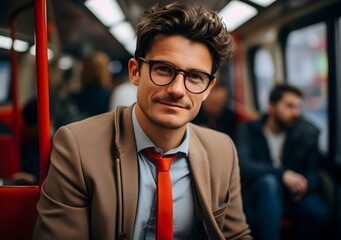 In the heart of the city, a man begins his daily routine by commuting to work on the London Tube Underground, immersed in the bustling world of public transportation and urban life.