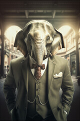 Portrait of a Successful Business Elephant Businessman with Suit and Tie building Wealth Money Fortune