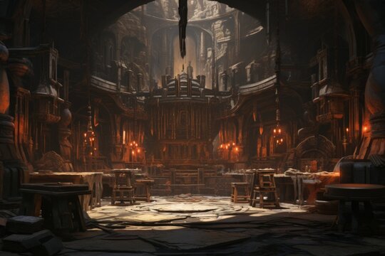 Loyal dwarven blacksmiths crafting mighty weapons - Generative AI