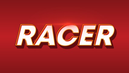RACER text effect with a red gradient background.
