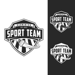 Obraz premium Badminton club logo template, Badminton tournaments logotype concept. Abstract sport symbol design vector illustration