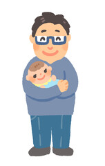 赤ちゃんを抱っこするお父さんのイラスト