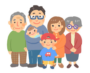 3世代家族のほんわかイラスト