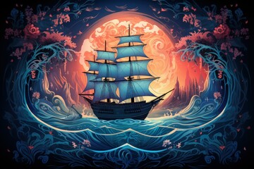 Mystical seafaring ships powered by enchanted winds - Generative AI