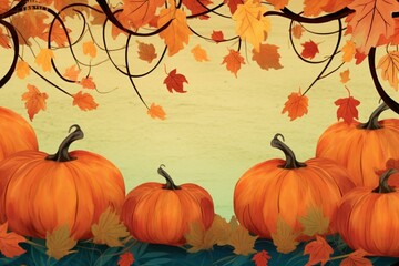 Fall banner featuring foliage and pumpkin. Seasonal scene with room for text. Generative AI