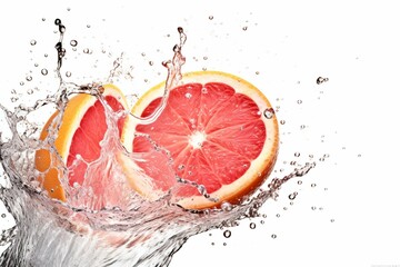 Refreshing grapefruit-infused water wave splash. Isolated on white, with design elements. Healthy and flavorful drink. Generative AI