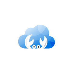 Cloud logo and crab design combination, marine life design, blue color