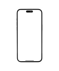 front view of black smartphone  mockup blank screen isolated with clipping path on transparent background.