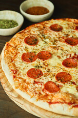 pizza with salami and cheese