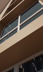 Fototapeta premium View of window modern hotel building render 3d architecture wallpaper background