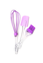 Pastry brush, whisk and spatula isolated on white background