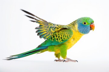 Photo of a colorful parrot in front of a white background