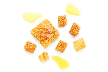Sweet honeycombs on white background