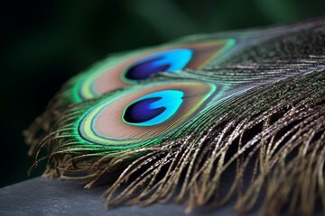 Close-up of peacock feather. Generative AI