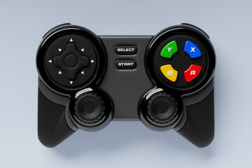3D illustration, Joystick gamepad, game console or game controller. Computer gaming. Cartoon minimal style.