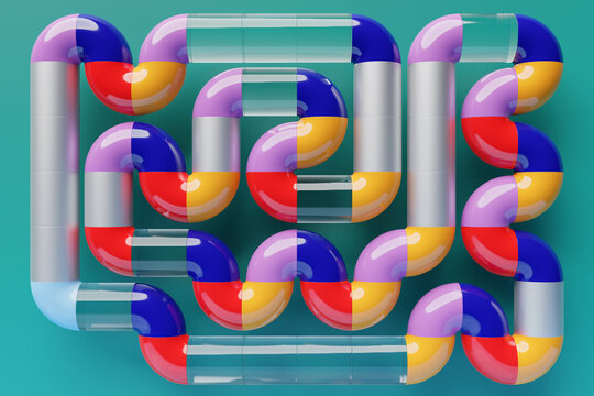 3D rendering.  colorful  volumetric maze. Geometric pattern. Abstract illusory endless ornament texture