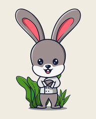 friendly bunny chef vector illustration. animal profession icon concept