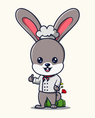 vector illustration of a rabbit chef wearing a hat. animal profession icon concept