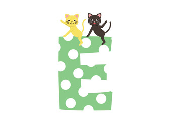 かわいい動物とアルファベット　Eと二匹の猫
