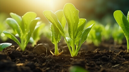 young bok choy seedlings in the ground - obrazy, fototapety, plakaty