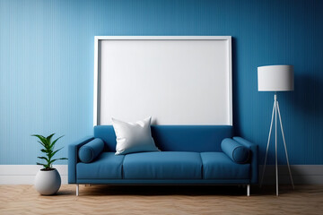 oversized mockup with contemporary blue interior background. Generative AI