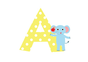 かわいい動物とアルファベット　Aとゾウさん
