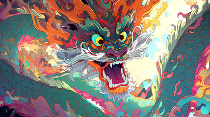Hand drawn cartoon animation chinese dragon illustration
 - obrazy, fototapety, plakaty